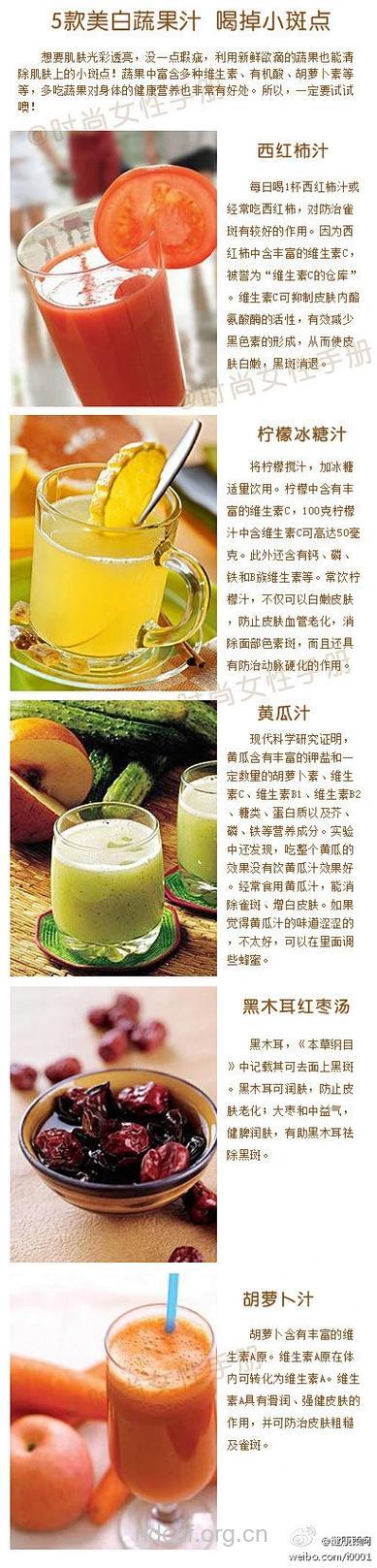 5款美白蔬果汁喝掉小斑点