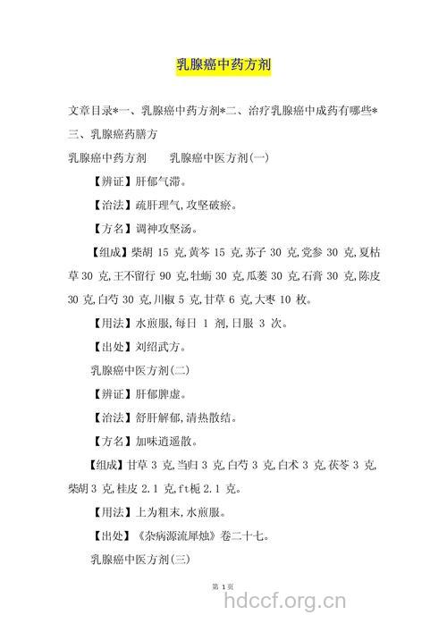 哪些中药方可治疗乳腺癌