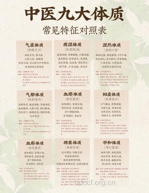 中医九种体质辨识调养方法