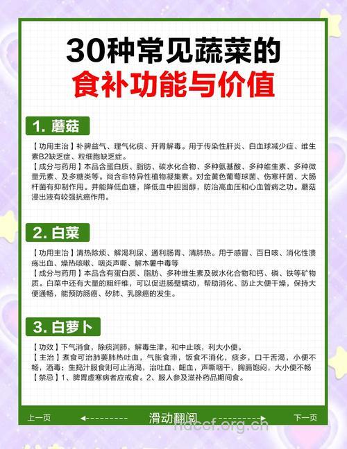 常见蔬菜功效作用一览表