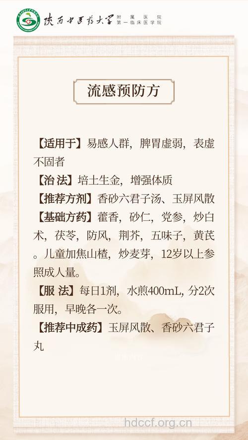 防治流感的中医治疗处方
