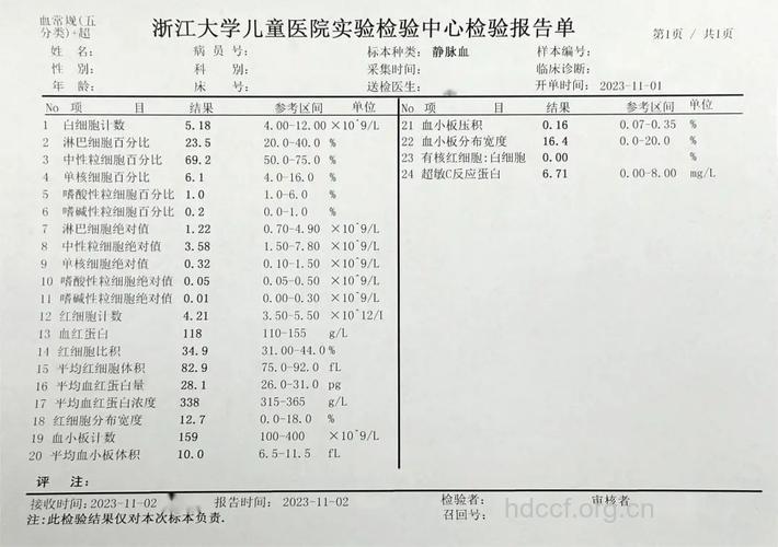 儿童血常规检查报告