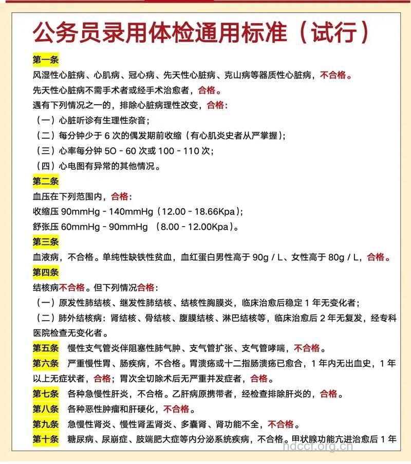 体检须知 入职体检合格的参考标准